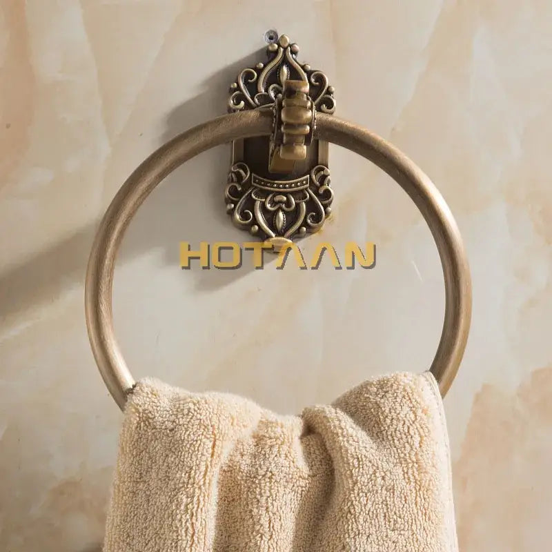 DecorBites™ Antique Brass Towel Ring – Wall-Mounted Round Bathroom Towel Holder