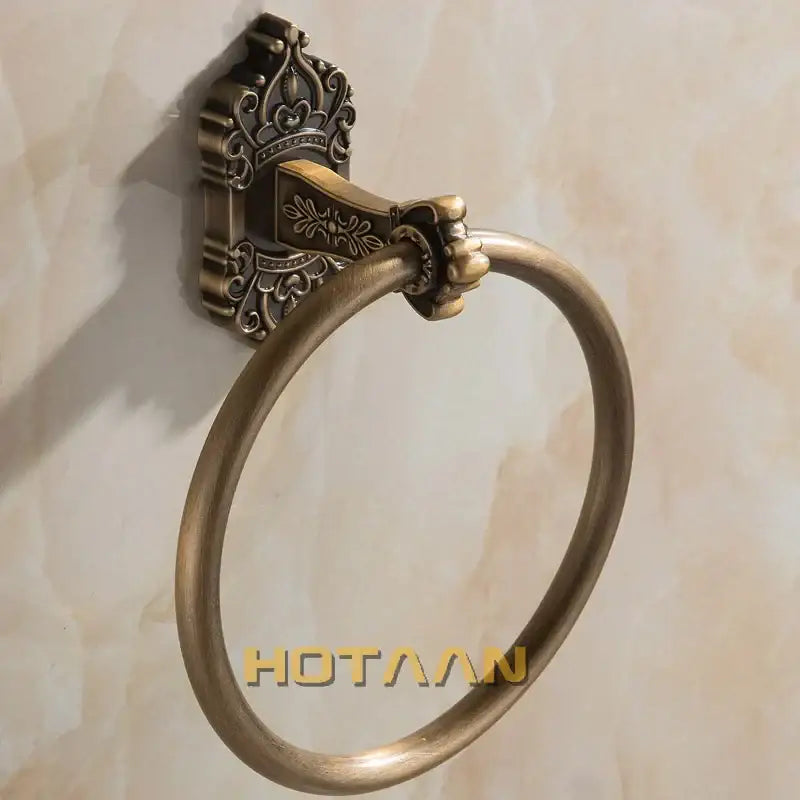 DecorBites™ Antique Brass Towel Ring – Wall-Mounted Round Bathroom Towel Holder