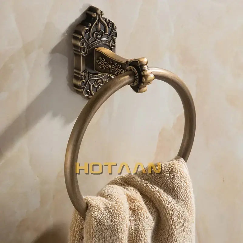 DecorBites™ Antique Brass Towel Ring – Wall-Mounted Round Bathroom Towel Holder