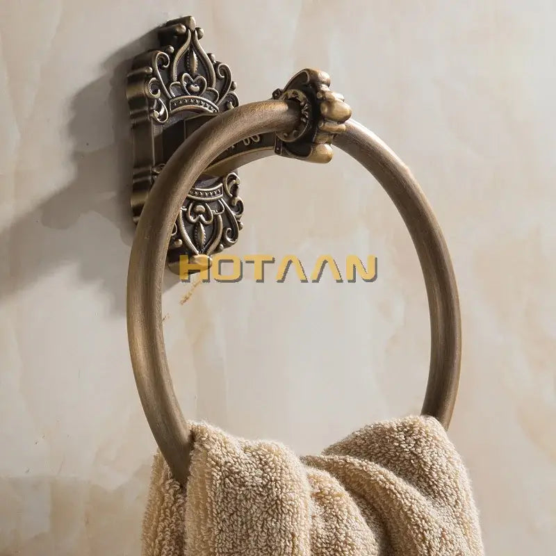 DecorBites™ Antique Brass Towel Ring – Wall-Mounted Round Bathroom Towel Holder