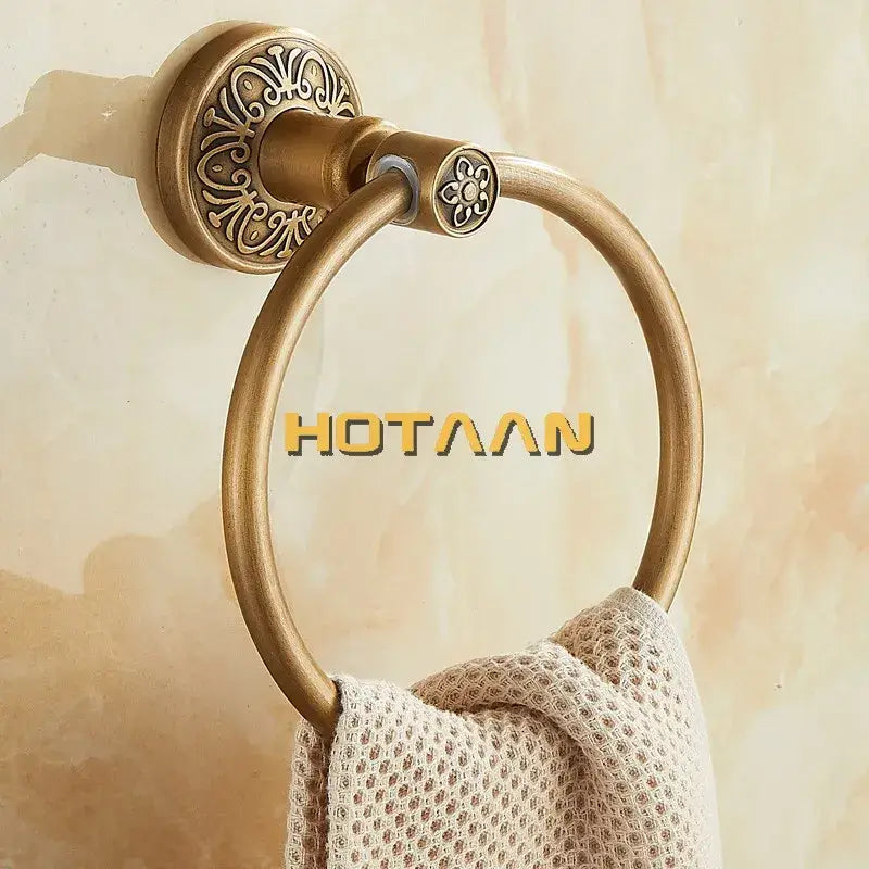 DecorBites™ Antique Brass Towel Ring - Wall-Mounted Round Towel Holder for Bathroom