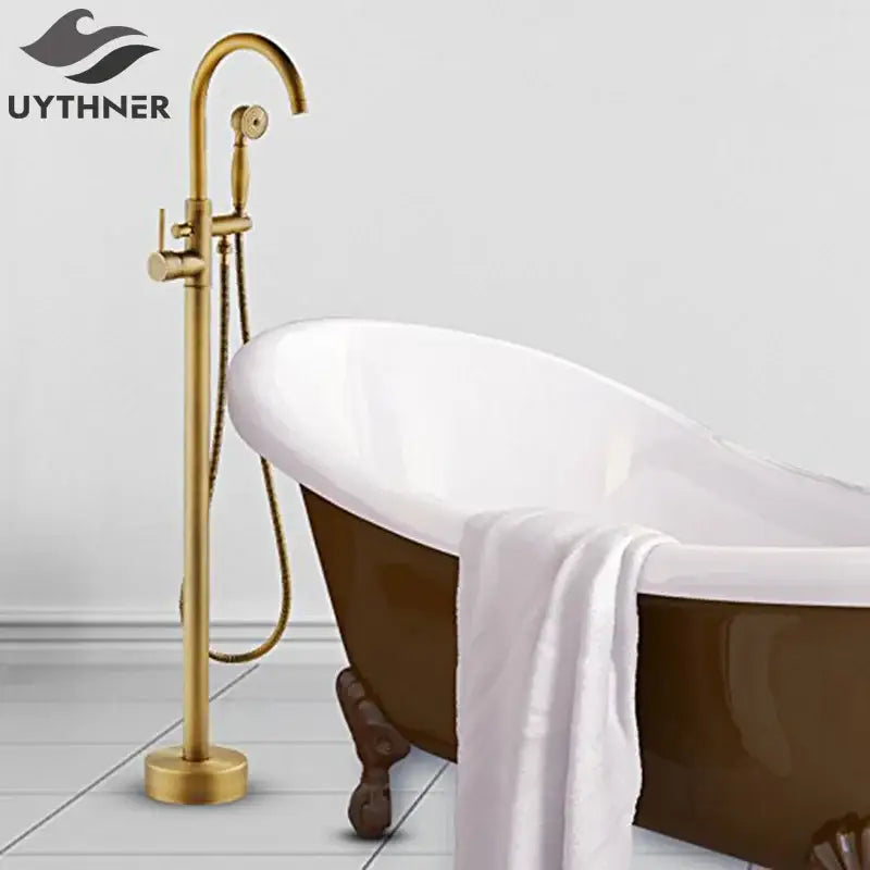 DecorBites™ Antique Brass Tub Faucet Swivel Spout Filler Hot Cold Mixer Tap