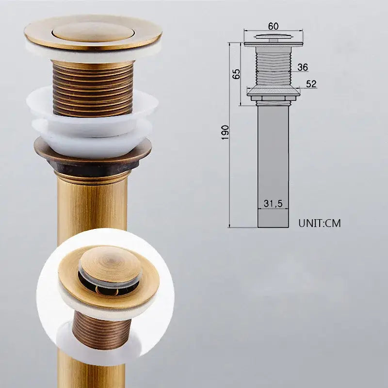 DecorBites™ Antique Brass Vessel Sink Drain Strainer, Pop Up Stopper for Lavatory Basin
