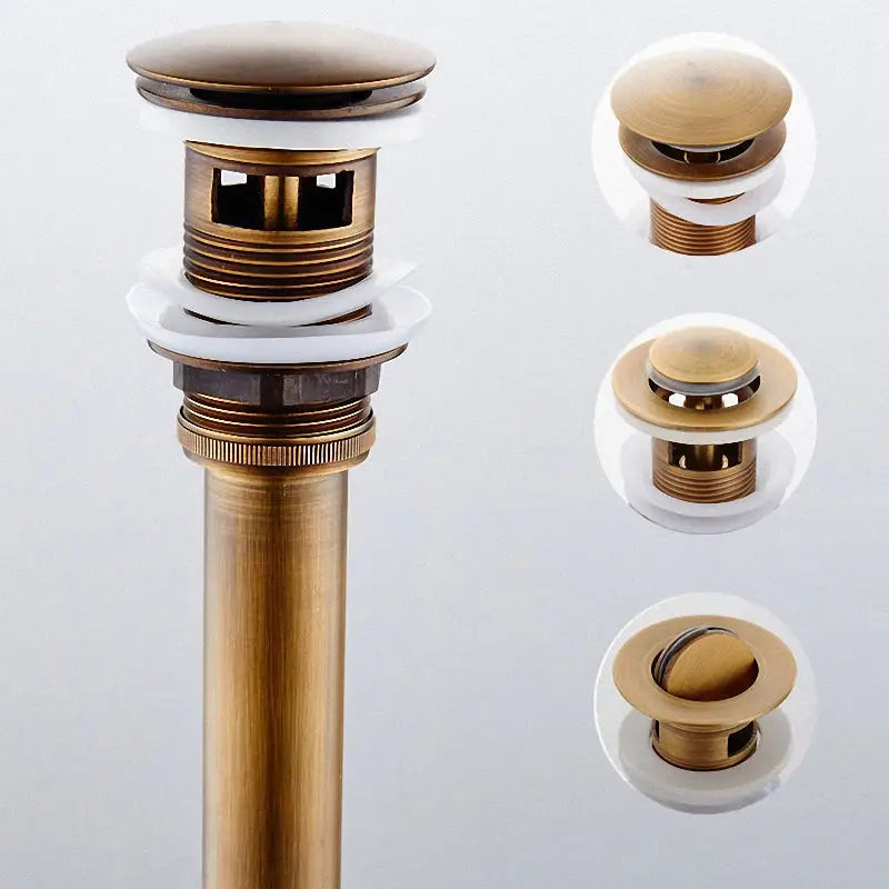 DecorBites™ Antique Brass Vessel Sink Drain Strainer, Pop Up Stopper for Lavatory Basin