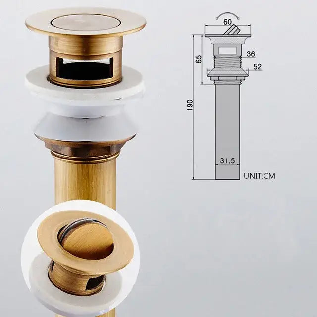 DecorBites™ Antique Brass Vessel Sink Drain Strainer, Pop Up Stopper for Lavatory Basin