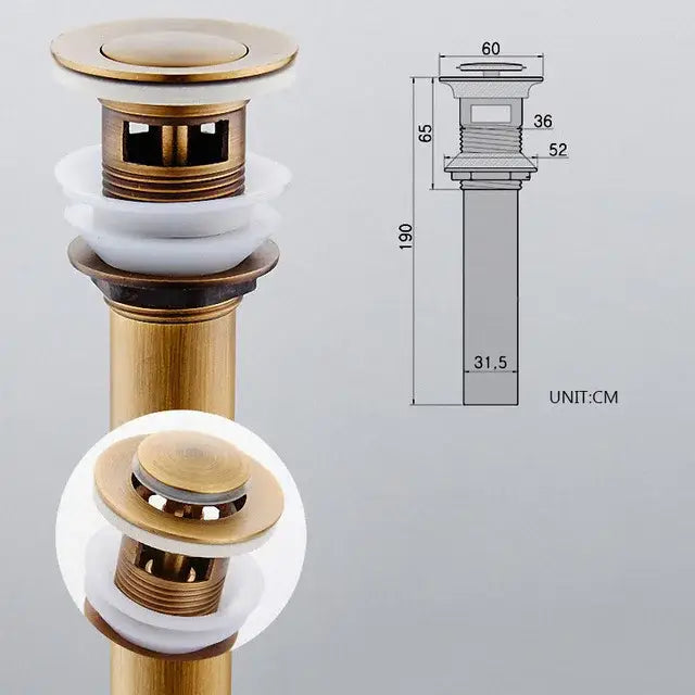 DecorBites™ Antique Brass Vessel Sink Drain Strainer, Pop Up Stopper for Lavatory Basin