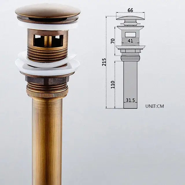 DecorBites™ Antique Brass Vessel Sink Drain Strainer, Pop Up Stopper for Lavatory Basin