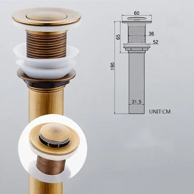 DecorBites™ Antique Brass Vessel Sink Drain Strainer, Pop Up Stopper for Lavatory Basin