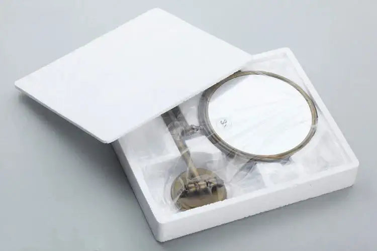 DecorBites™ Antique Brass Wall Mirror 3x Magnification 8" Round Dual Side Folding Makeup Mirror