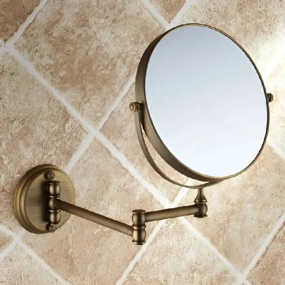 DecorBites™ Antique Brass Wall Mirror 3x Magnification 8" Round Dual Side Folding Makeup Mirror