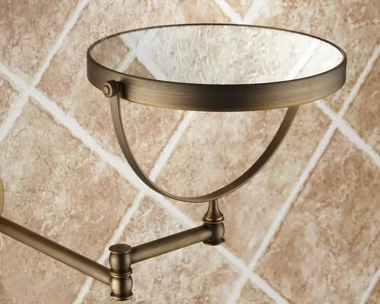 DecorBites™ Antique Brass Wall Mirror 3x Magnification 8" Round Dual Side Folding Makeup Mirror
