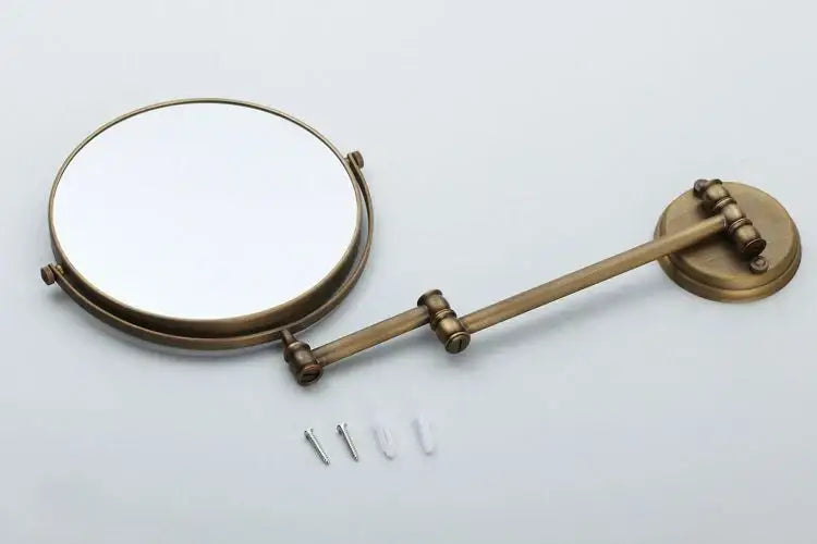 DecorBites™ Antique Brass Wall Mirror 3x Magnification 8" Round Dual Side Folding Makeup Mirror