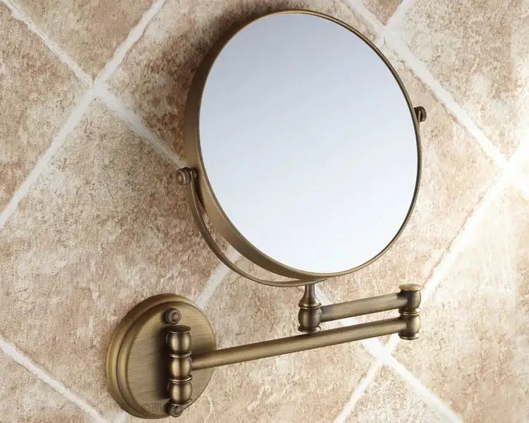 DecorBites™ Antique Brass Wall Mirror 3x Magnification 8" Round Dual Side Folding Makeup Mirror