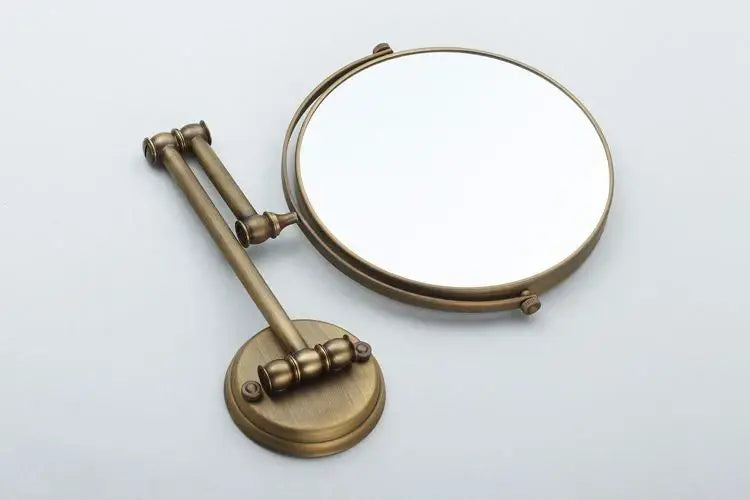 DecorBites™ Antique Brass Wall Mirror 3x Magnification 8" Round Dual Side Folding Makeup Mirror