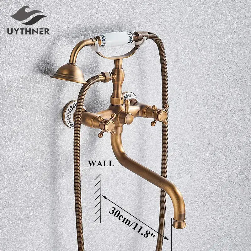 DecorBites™ Antique Brass Wall Mount Bath Shower Mixer Tap with 30cm Spout Rotation