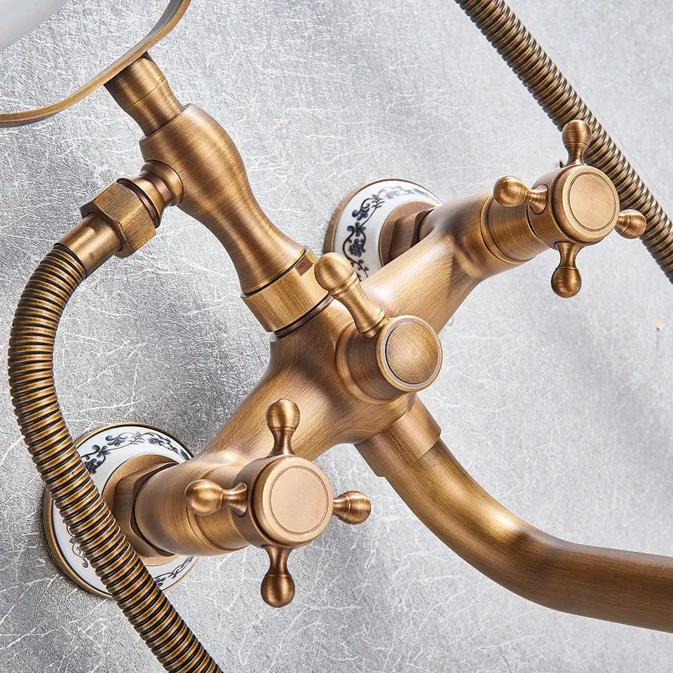 DecorBites™ Antique Brass Wall Mount Bath Shower Mixer Tap with 30cm Spout Rotation