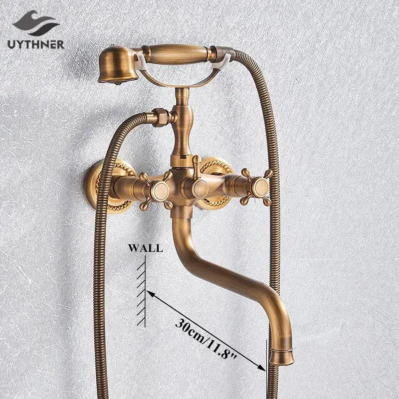 DecorBites™ Antique Brass Wall Mount Bath Shower Mixer Tap with 30cm Spout Rotation