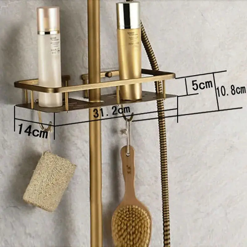 DecorBites™ Antique Brass Wall Mount Bathtub Shower Faucet Dual Handle Shelf Spout