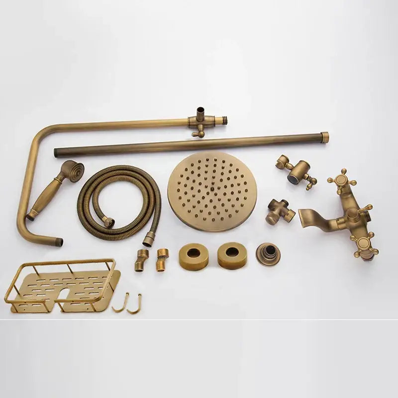 DecorBites™ Antique Brass Wall Mount Bathtub Shower Faucet Dual Handle Shelf Spout