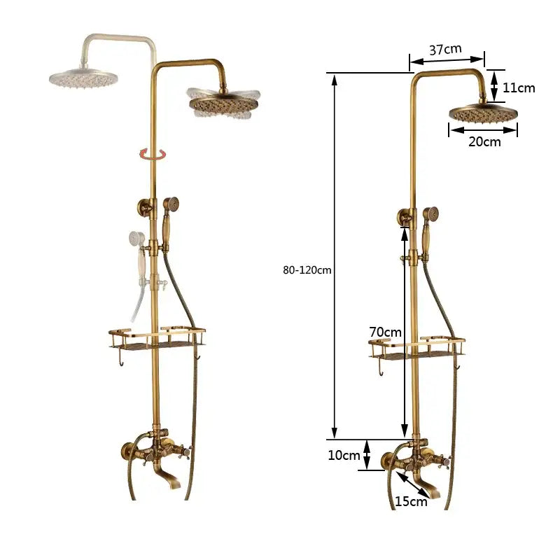 DecorBites™ Antique Brass Wall Mount Bathtub Shower Faucet Dual Handle Shelf Spout
