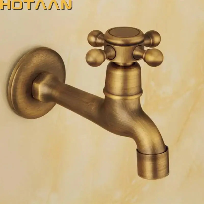 DecorBites™ Antique Brass Wall Mount Bibcock Faucet for Garden and Bathroom