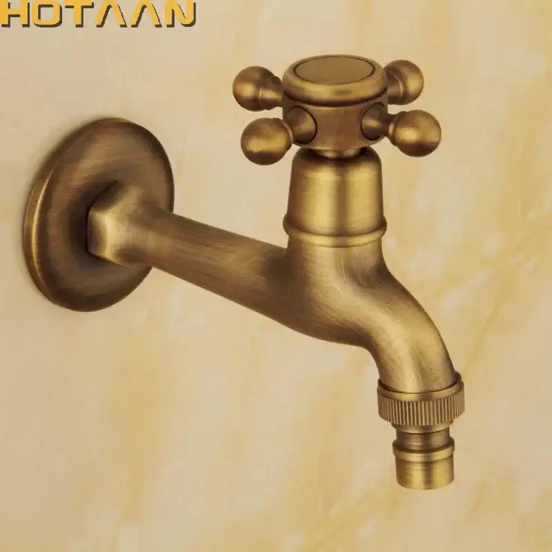 DecorBites™ Antique Brass Wall Mount Bibcock Faucet for Garden and Bathroom