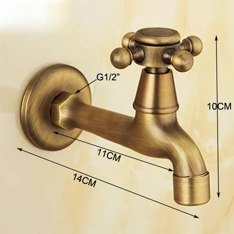 DecorBites™ Antique Brass Wall Mount Bibcock Faucet for Garden and Bathroom