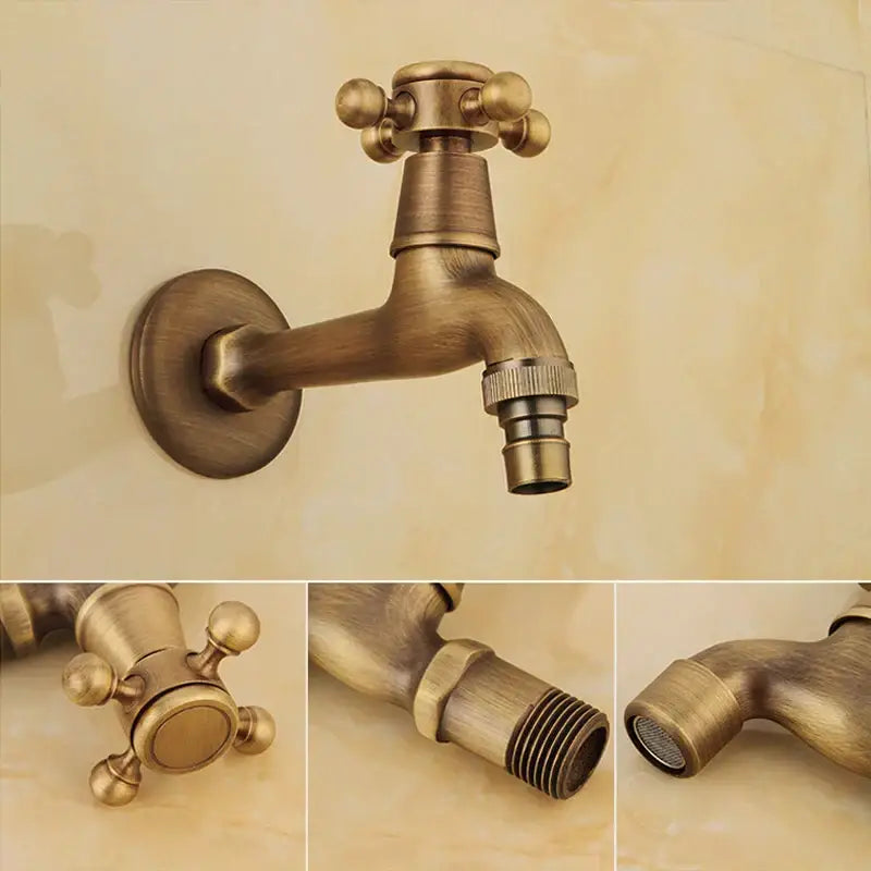 DecorBites™ Antique Brass Wall Mount Bibcock Garden Faucet Small Pool Tap
