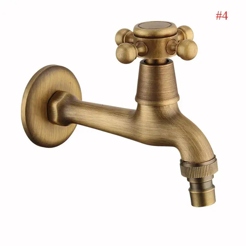 DecorBites™ Antique Brass Wall Mount Bibcock Garden Faucet Small Pool Tap