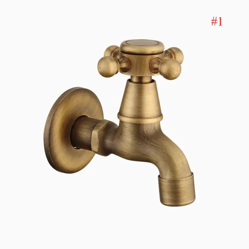 DecorBites™ Antique Brass Wall Mount Bibcock Garden Faucet Small Pool Tap