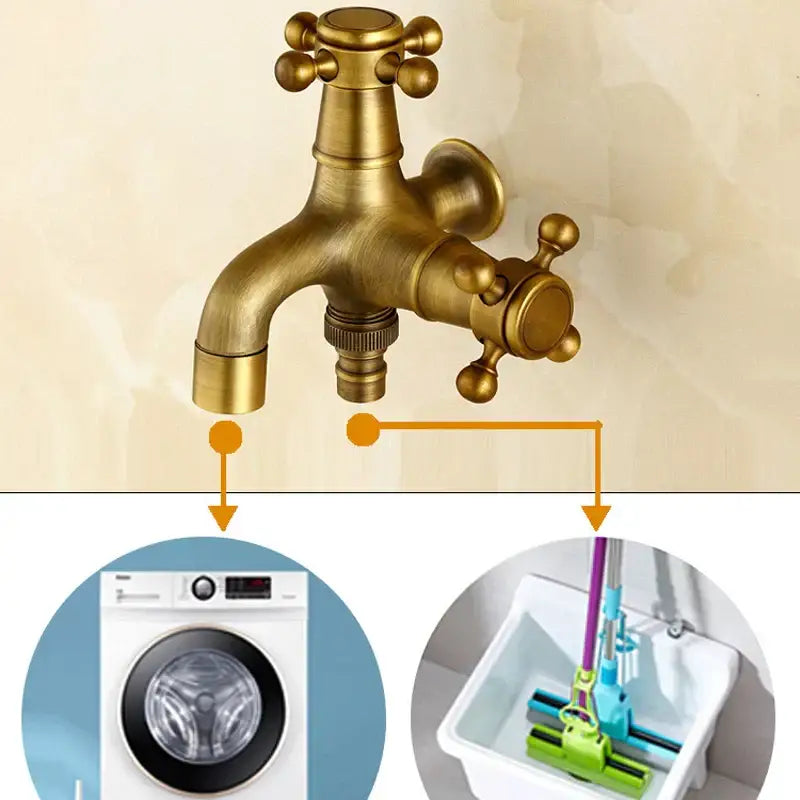 DecorBites™ Antique Brass Wall Mount Bibcock Garden Faucet Small Pool Tap
