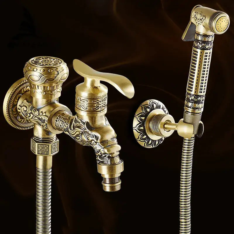 DecorBites™ Antique Brass Wall Mount Bidet Faucet for Hygienic Bathroom Shower Spray
