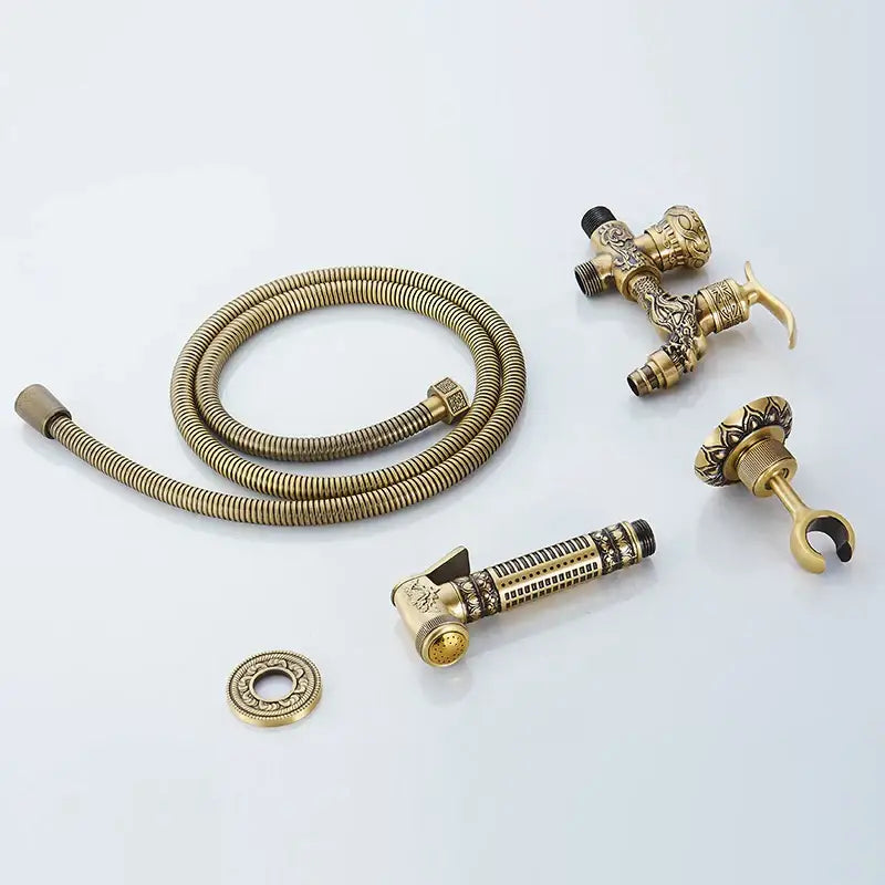 DecorBites™ Antique Brass Wall Mount Bidet Faucet for Hygienic Bathroom Shower Spray