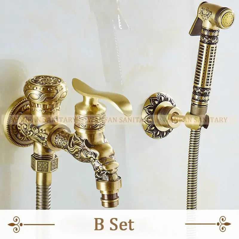 DecorBites™ Antique Brass Wall Mount Bidet Faucet for Hygienic Bathroom Shower Spray
