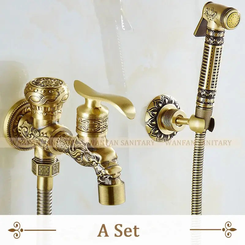 DecorBites™ Antique Brass Wall Mount Bidet Faucet for Hygienic Bathroom Shower Spray