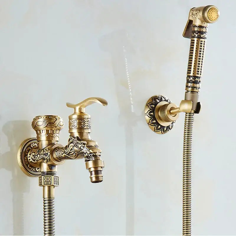 DecorBites™ Antique Brass Wall Mount Bidet Faucet for Hygienic Bathroom Shower Spray
