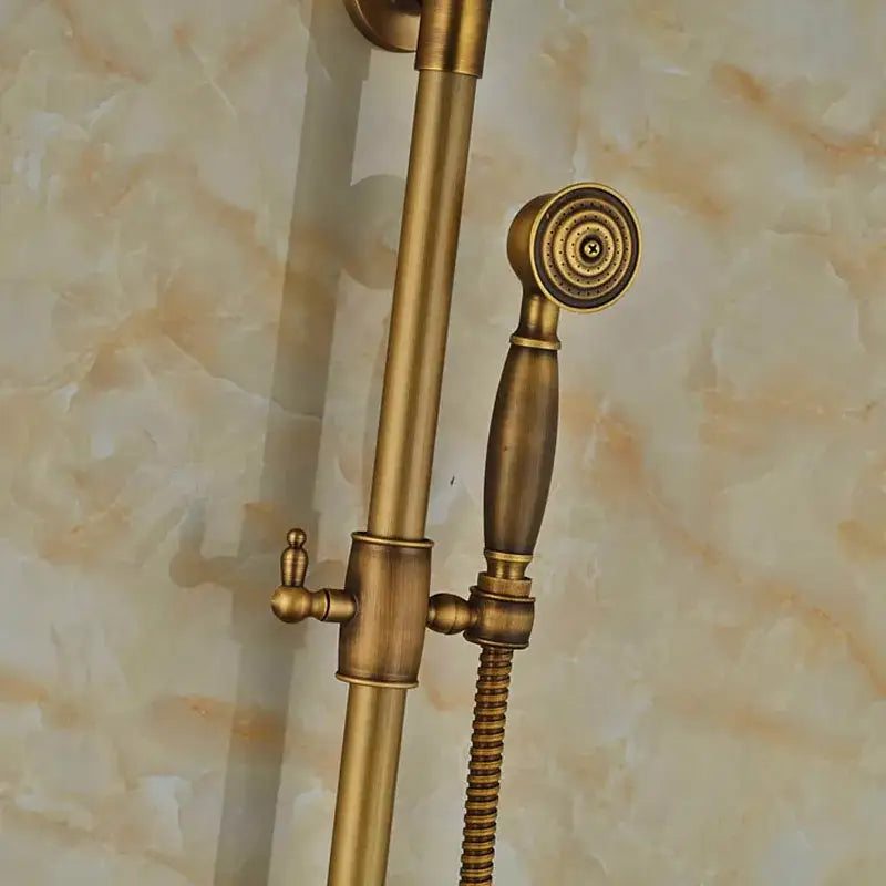 DecorBites™ Antique Brass Wall Mount Shower Faucet with Hand Shower, 8" Rain Shower Head
