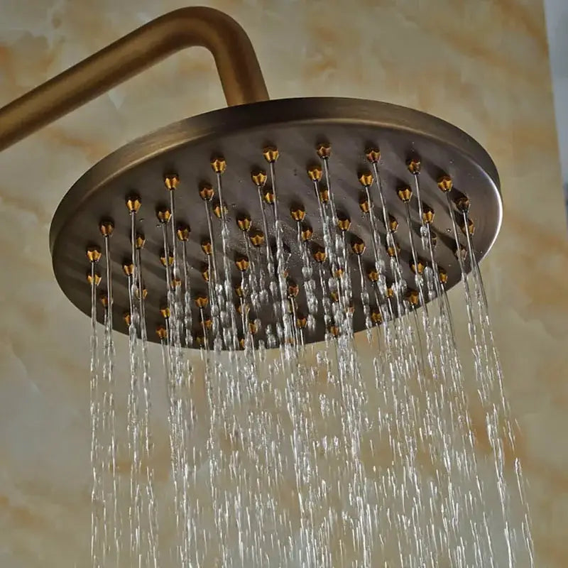 DecorBites™ Antique Brass Wall Mount Shower Faucet with Hand Shower, 8" Rain Shower Head