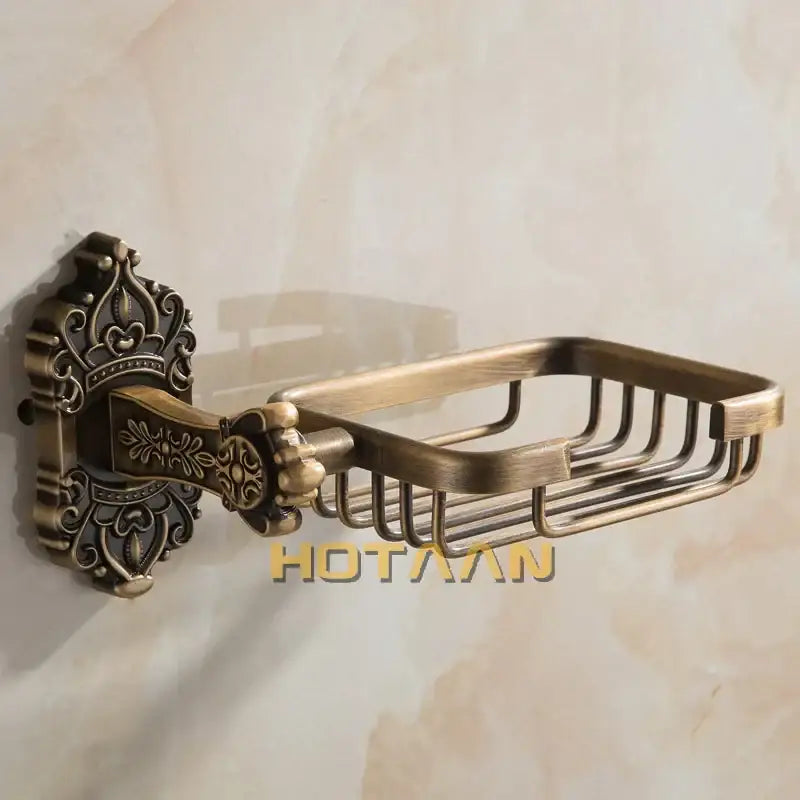 DecorBites™ Antique Brass Wall Mount Soap Basket for Bathroom Essentials