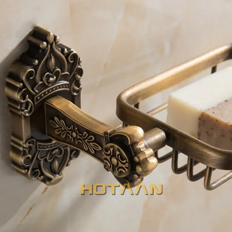 DecorBites™ Antique Brass Wall Mount Soap Basket for Bathroom Essentials