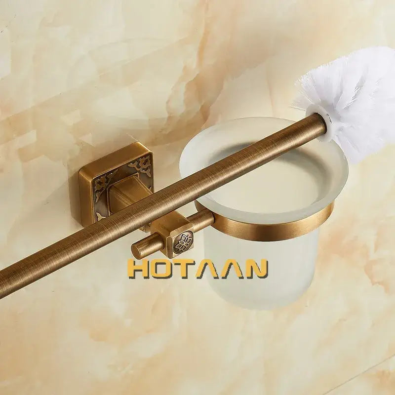 DecorBites™ Antique Brass Wall Mount Toilet Brush Holder - Bathroom Accessories Set