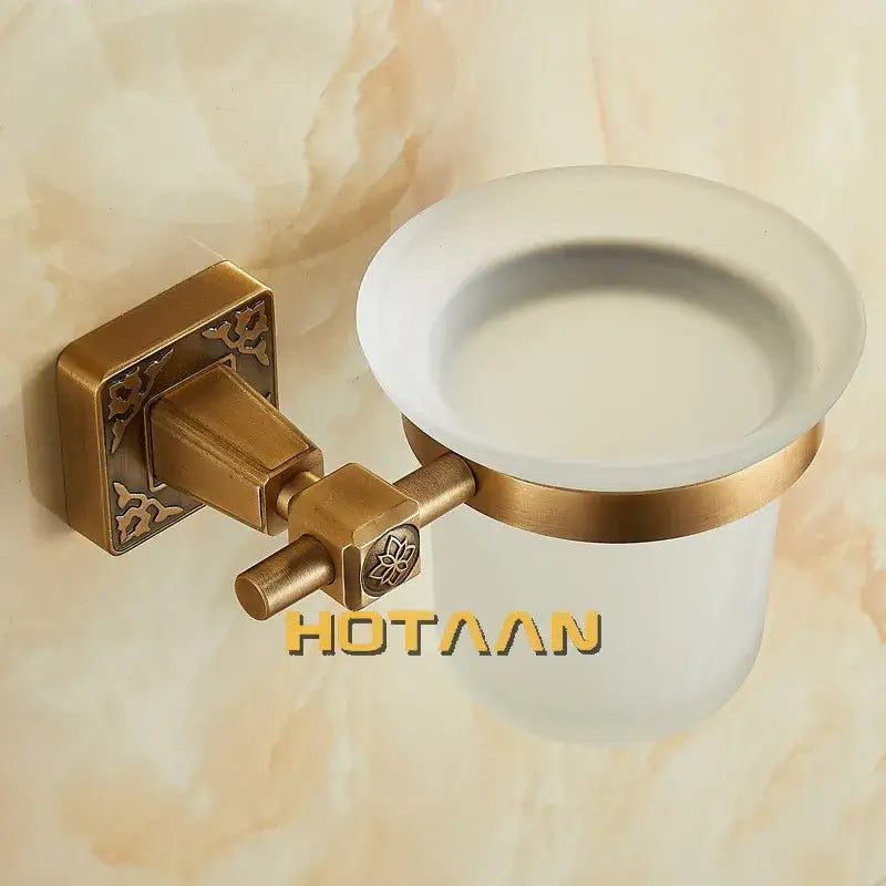 DecorBites™ Antique Brass Wall Mount Toilet Brush Holder - Bathroom Accessories Set