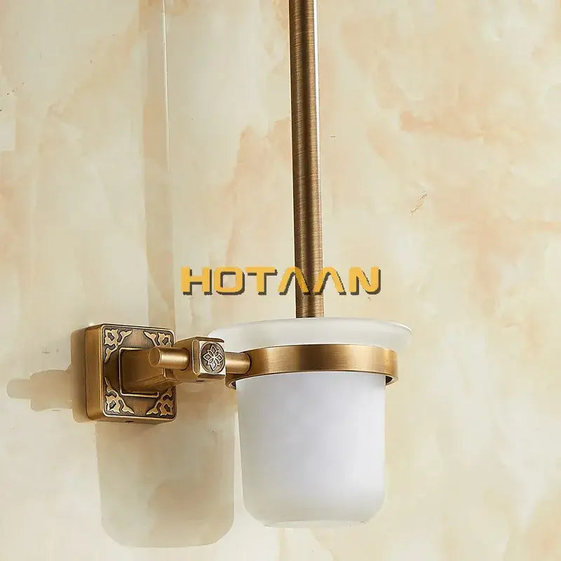 DecorBites™ Antique Brass Wall Mount Toilet Brush Holder - Bathroom Accessories Set