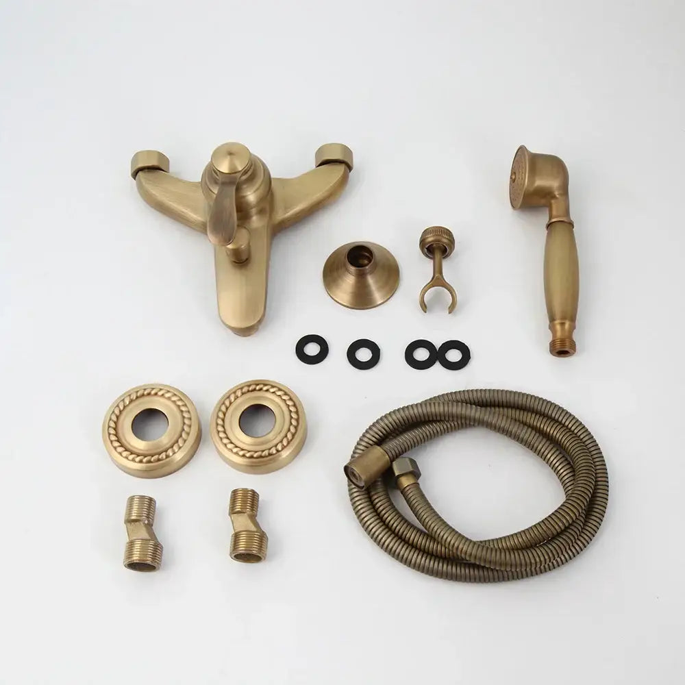 DecorBites™ Antique Brass Wall Mounted Shower Faucet Set with Hand Shower Head