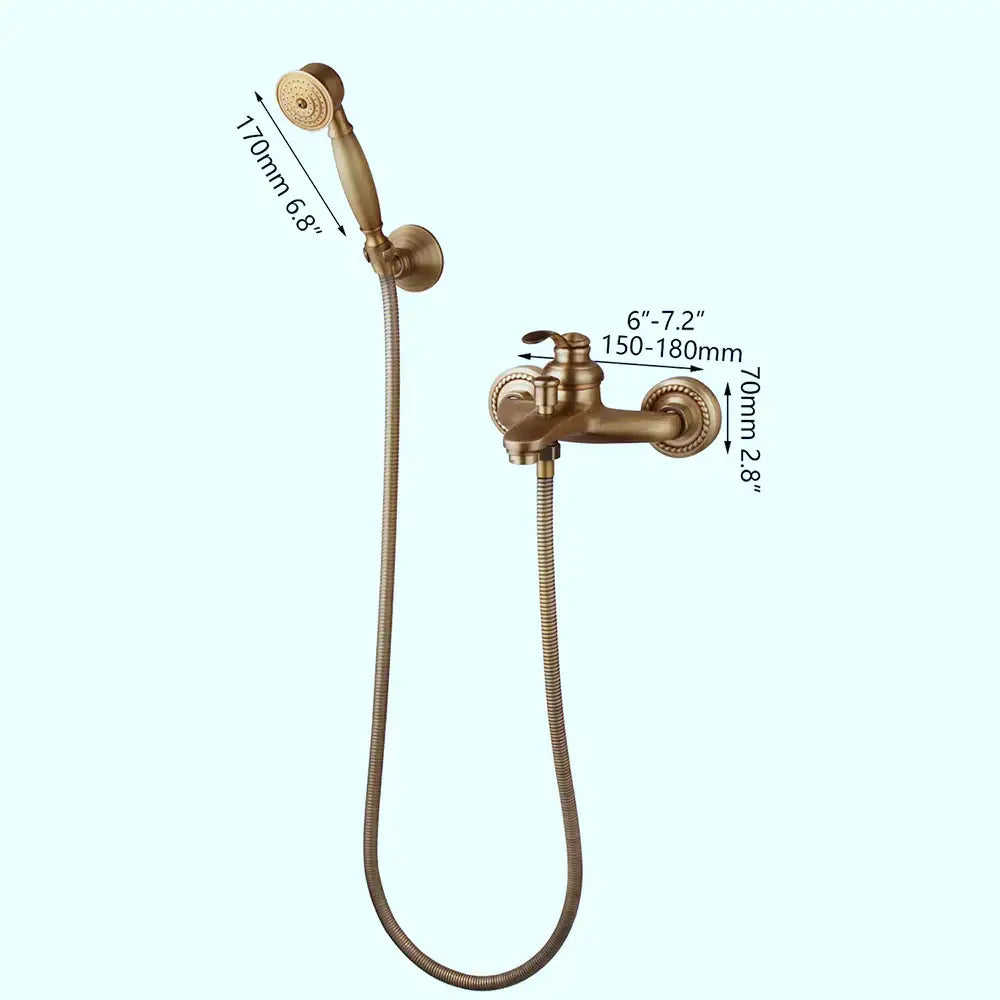 DecorBites™ Antique Brass Wall Mounted Shower Faucet Set with Hand Shower Head