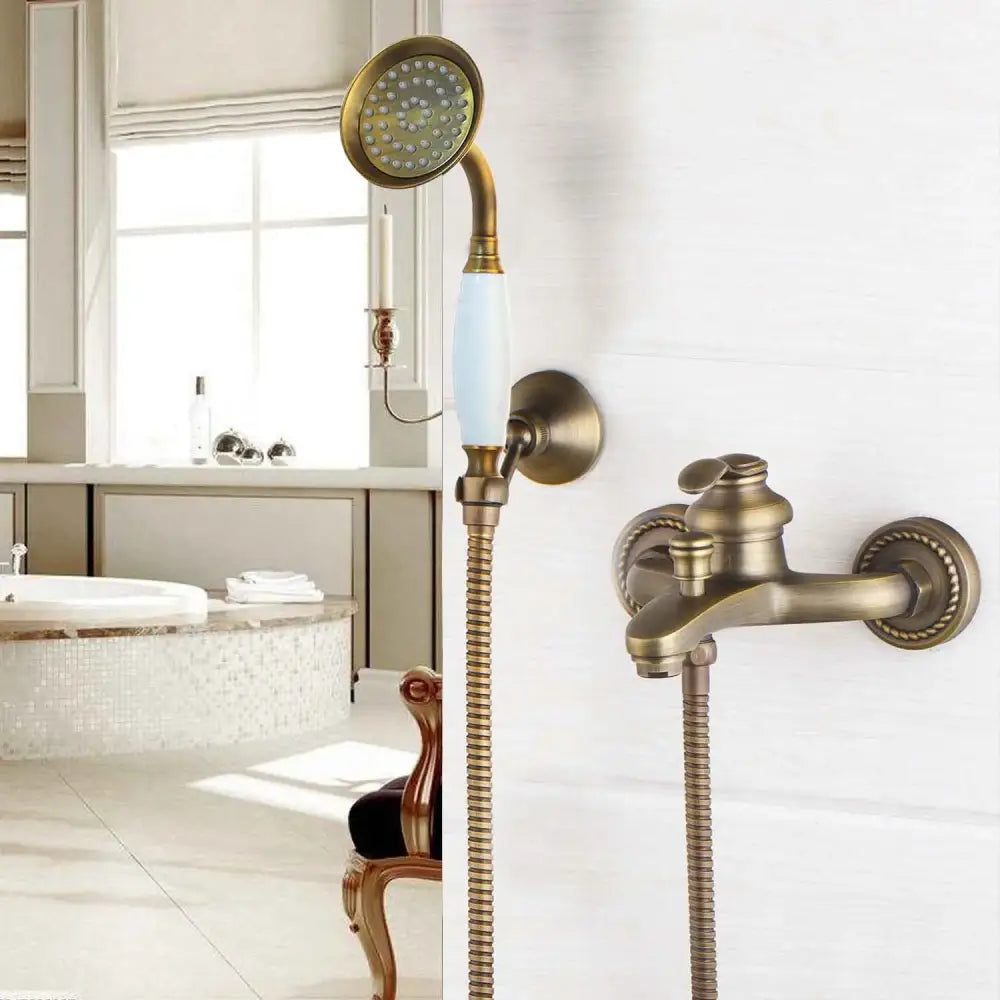 DecorBites™ Antique Brass Wall Mounted Shower Faucet Set with Hand Shower Head