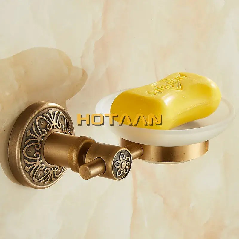 DecorBites™ Antique Brass Wall Mounted Soap Dish - Bathroom Glass Holder