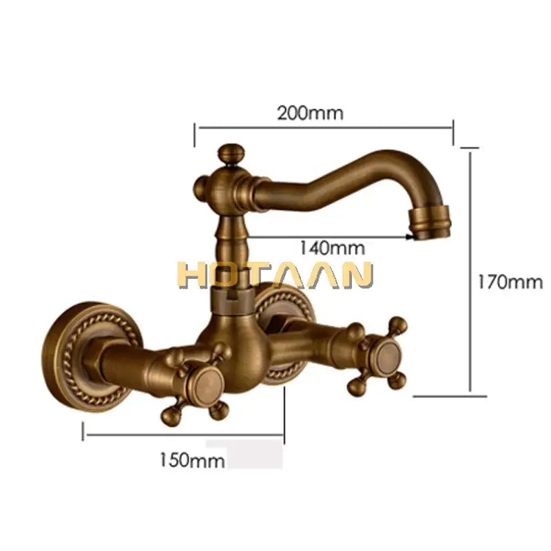 DecorBites™ Antique Brass Wall Mounted Swivel Kitchen Faucet Mixer Tap