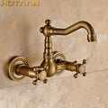 DecorBites™ Antique Brass Wall Mounted Swivel Kitchen Faucet Mixer Tap