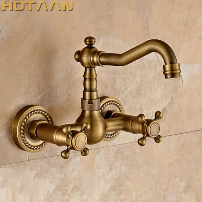 DecorBites™ Antique Brass Wall Mounted Swivel Kitchen Faucet Mixer Tap